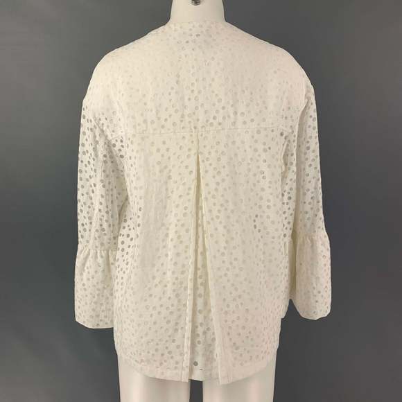 AKRIS White Viscose and Nylon Polka Dot Oversized Casual Top - Picture 3 of 6